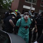 Protesters and police in the Bronx, June 4, 2020